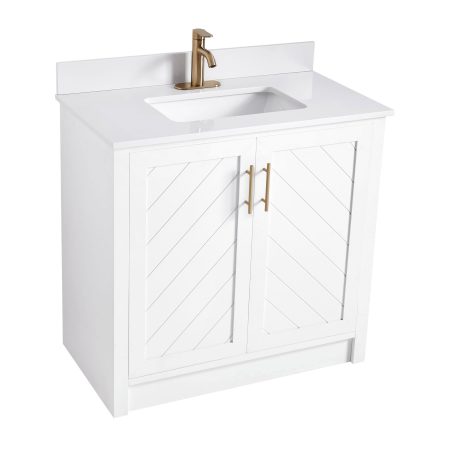 Canvas Brooks Double Door Single Sink Stone Top Bathroom Vanity, White, 30-in