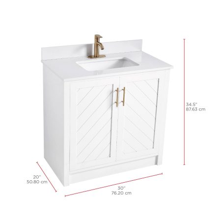 Canvas Brooks Double Door Single Sink Stone Top Bathroom Vanity, White, 30-in