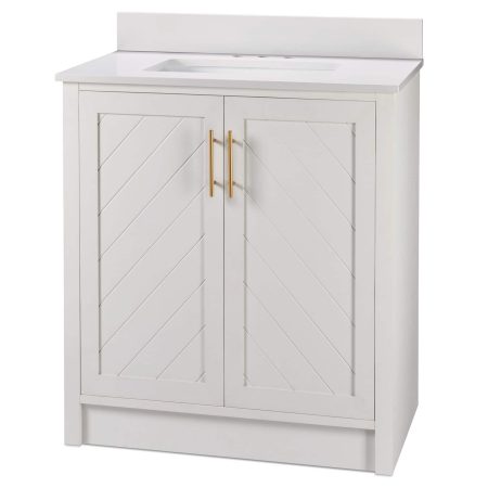 Canvas Brooks Double Door Single Sink Stone Top Bathroom Vanity, White, 30-in