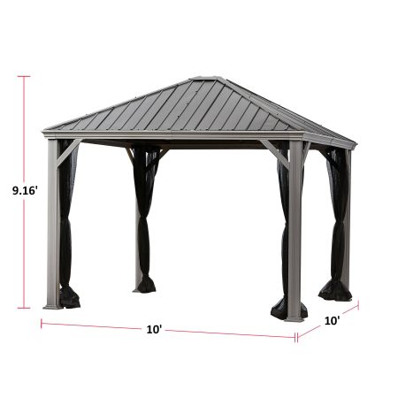 CANVAS Coastline Taupe Aluminum Outdoor Patio Hard-Top Gazebo w/Mosquito Net, 10x10-ft