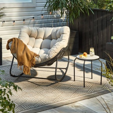 CANVAS Cove All-Weather Steel & Wicker Outdoor/Patio Rocking Chair with Large UV-Resistant Cushion