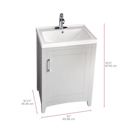 Canvas Creston Single Door Single Sink Vitreous China Top Bathroom Vanity, Grey, 24-in