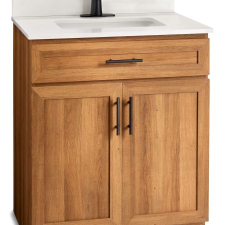 Canvas Danville Double Door Single Sink Stone Top Bathroom Vanity, Honey Oak, 30-in