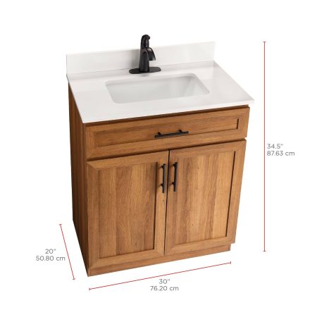 Canvas Danville Double Door Single Sink Stone Top Bathroom Vanity, Honey Oak, 30-in