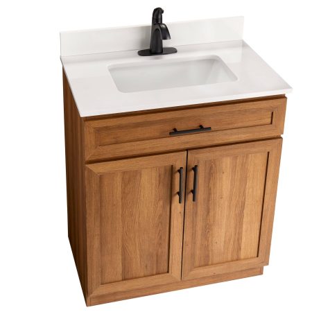 Canvas Danville Double Door Single Sink Stone Top Bathroom Vanity, Honey Oak, 30-in