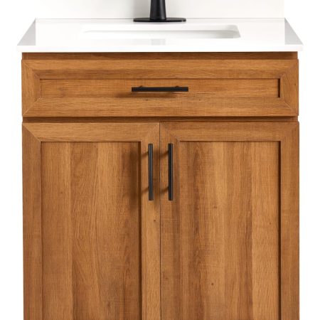 Canvas Danville Double Door Single Sink Stone Top Bathroom Vanity, Honey Oak, 30-in