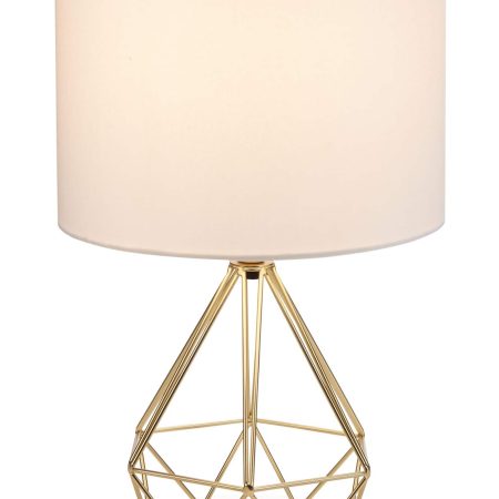 CANVAS Elita White Shade Geo Table Lamp, 16-in, Gold