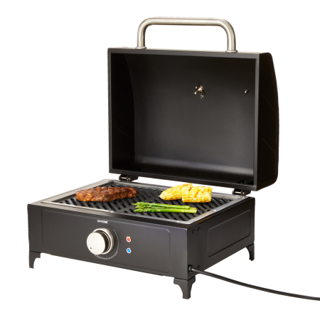 MASTER Chef Tabletop Portable Electric BBQ Grill with Cast-Iron Grates, Black