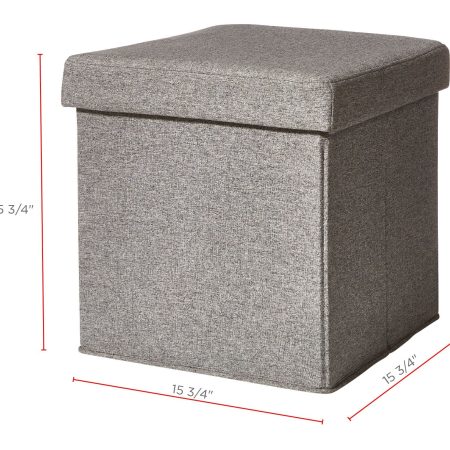 CANVAS Upholstered Folding Storage Cube Ottoman/Footrest With Padded Seat, Grey