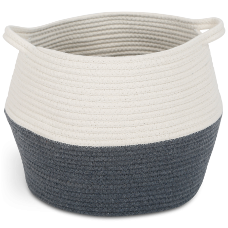 CANVAS Henley Round Rope Basket, White/Grey, 12.6 x 12.6 x 11.8-in