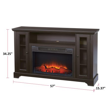 CANVAS Kingwood Media Electric Fireplace TV Stand, 57-in, 1500W, Includes Remote Control, Brown