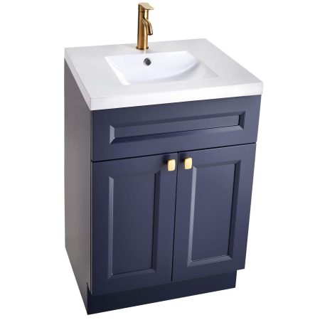 Canvas Langford Double Door Single Sink Marble Top Bathroom Vanity, Navy, 24-in