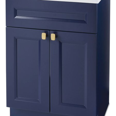 Canvas Langford Double Door Single Sink Marble Top Bathroom Vanity, Navy, 24-in