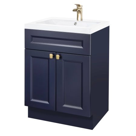 Canvas Langford Double Door Single Sink Marble Top Bathroom Vanity, Navy, 24-in