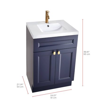 Canvas Langford Double Door Single Sink Marble Top Bathroom Vanity, Navy, 24-in