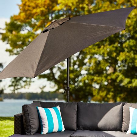 CANVAS Outdoor/Patio Market Umbrella w/ Crank Handle, Black, 9-ft