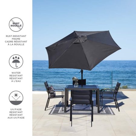 CANVAS Outdoor/Patio Market Umbrella w/ Crank Handle, Black, 9-ft