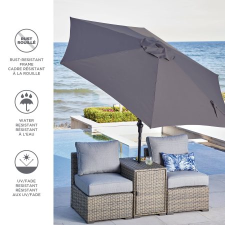 CANVAS Outdoor/Patio Market Umbrella w/ Crank Handle, Dark Grey, 9-ft