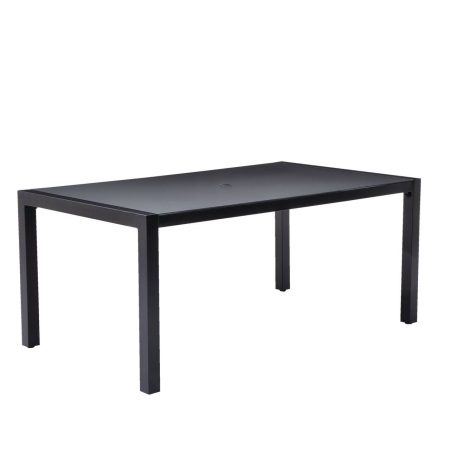 CANVAS Mercier Rectangular Steel Outdoor Patio Dining Table, w/ Glass Top, Black