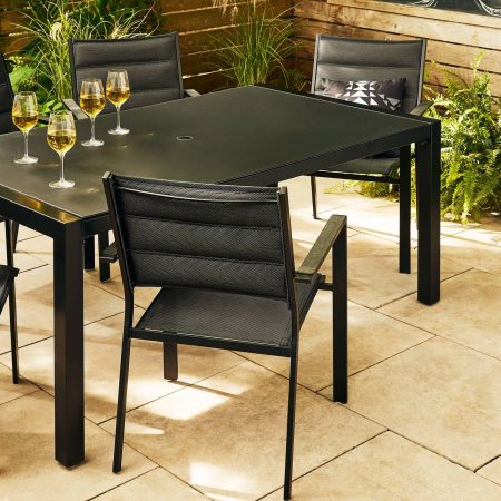 CANVAS Mercier Rectangular Steel Outdoor Patio Dining Table, w/ Glass Top, Black