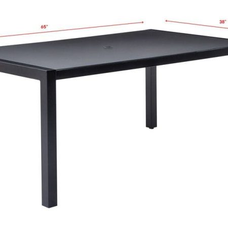 CANVAS Mercier Rectangular Steel Outdoor Patio Dining Table, w/ Glass Top, Black