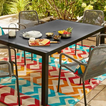 CANVAS Mercier Rectangular Steel Outdoor Patio Dining Table, w/ Glass Top, Black