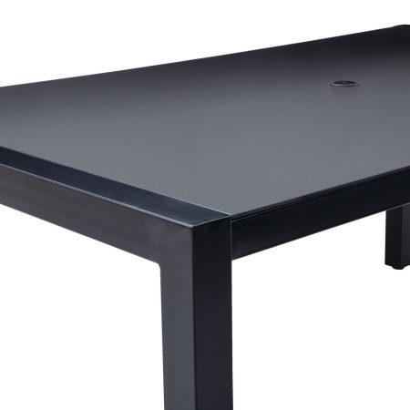 CANVAS Mercier Rectangular Steel Outdoor Patio Dining Table, w/ Glass Top, Black