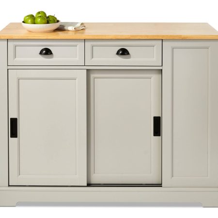 CANVAS Olsen Wood Top Sliding Door Kitchen Storage Island with Folding Leaf, Grey