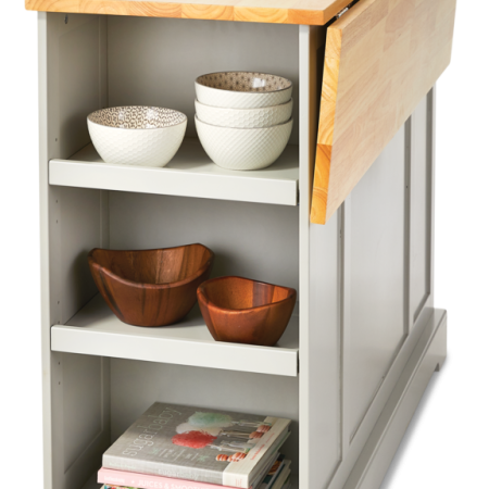 CANVAS Olsen Wood Top Sliding Door Kitchen Storage Island with Folding Leaf, Grey