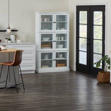 CANVAS Olsen Wood Top Sliding Door Kitchen Storage Island with Folding Leaf, Grey