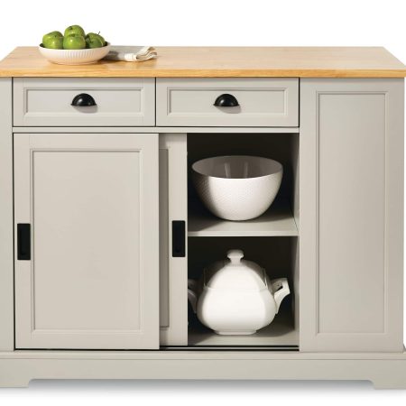 CANVAS Olsen Wood Top Sliding Door Kitchen Storage Island with Folding Leaf, Grey