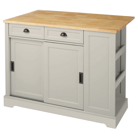 CANVAS Olsen Wood Top Sliding Door Kitchen Storage Island with Folding Leaf, Grey