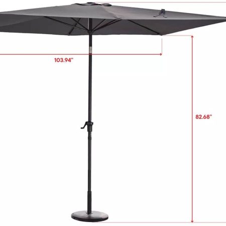 CANVAS Rectangular Fabric Outdoor/Patio Umbrella w/ Crank Handle, Grey, 6-ft x 9-ft