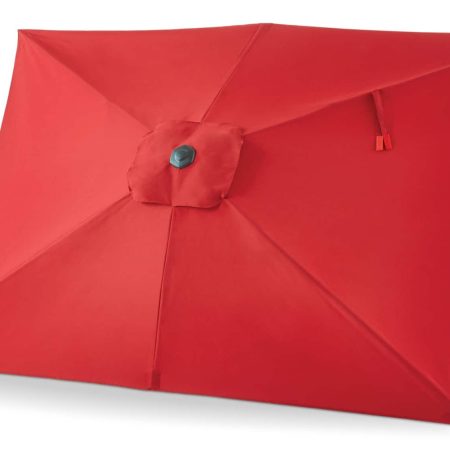 CANVAS Rectangular Patio Umbrella w/ Crank Handle, Red, 6-ft x 9-ft