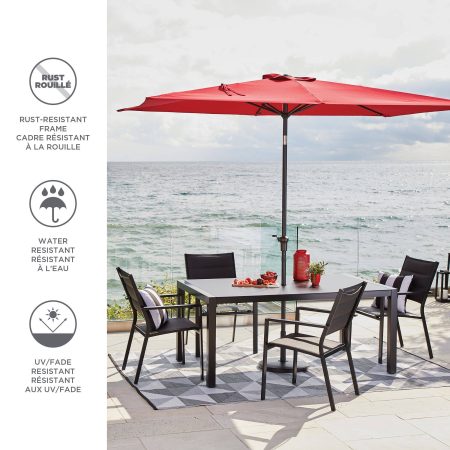 CANVAS Rectangular Patio Umbrella w/ Crank Handle, Red, 6-ft x 9-ft