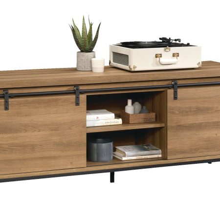 CANVAS Robson 2-Door Open Shelf TV Stand & Media Storage Console Cabinet , Oak Finish