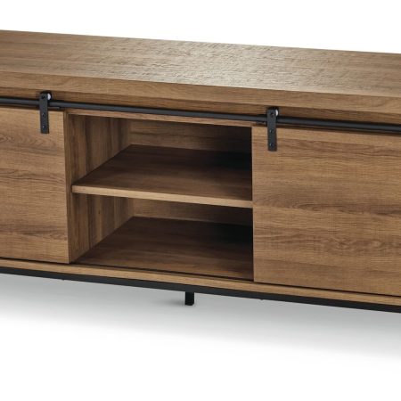 CANVAS Robson 2-Door Open Shelf TV Stand & Media Storage Console Cabinet , Oak Finish