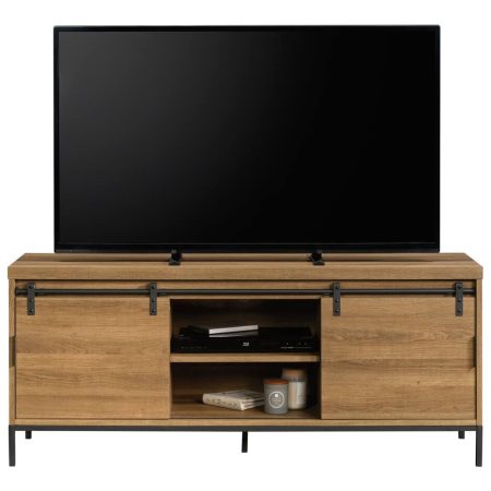 CANVAS Robson 2-Door Open Shelf TV Stand & Media Storage Console Cabinet , Oak Finish