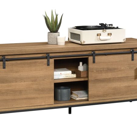 CANVAS Robson 2-Door Open Shelf TV Stand & Media Storage Console Cabinet , Oak Finish