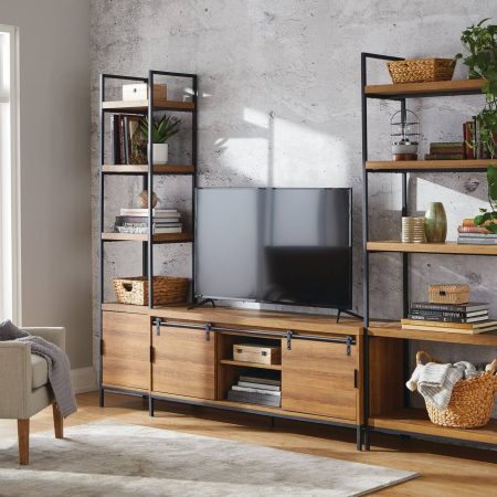 CANVAS Robson 2-Door Open Shelf TV Stand & Media Storage Console Cabinet , Oak Finish