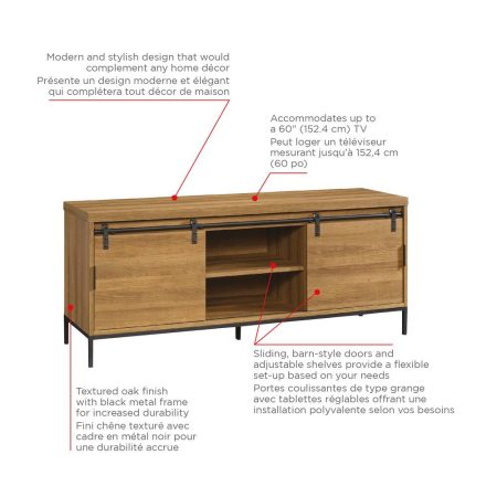 CANVAS Robson 2-Door Open Shelf TV Stand & Media Storage Console Cabinet , Oak Finish