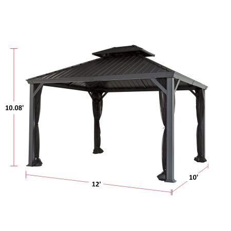 CANVAS Skyline Outdoor Aluminum Patio Hard-Top Gazebo w/ Bug Net, for All-Season, Black, 10x12-ft