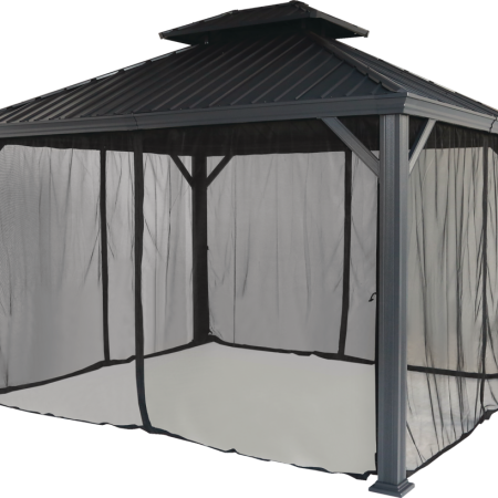 CANVAS Skyline Outdoor Aluminum Patio Hard-Top Gazebo w/ Bug Net, for All-Season, Black, 10x12-ft