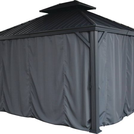 CANVAS Skyline Outdoor Aluminum Patio Hard-Top Gazebo w/ Bug Net, for All-Season, Black, 12x14-ft