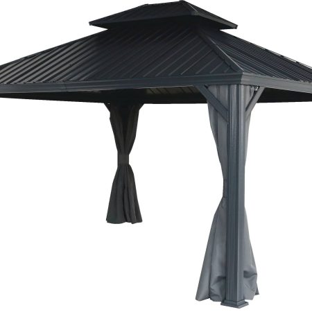 CANVAS Skyline Outdoor Aluminum Patio Hard-Top Gazebo w/ Bug Net, for All-Season, Black, 12x14-ft