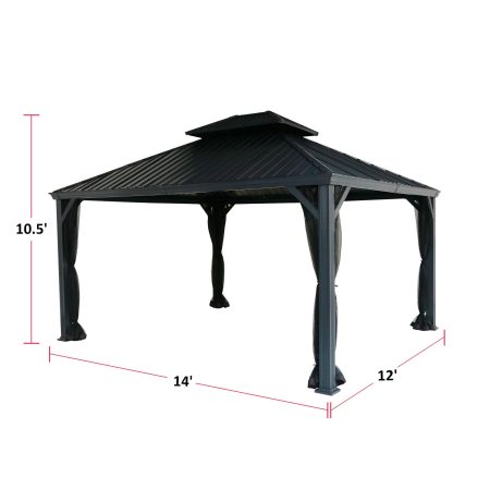 CANVAS Skyline Outdoor Aluminum Patio Hard-Top Gazebo w/ Bug Net, for All-Season, Black, 12x14-ft