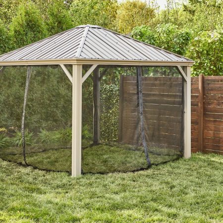 CANVAS Coastline Taupe Aluminum Outdoor Patio Hard-Top Gazebo w/Mosquito Net, 10x10-ft