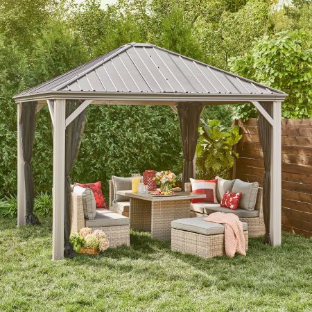 CANVAS Coastline Taupe Aluminum Outdoor Patio Hard-Top Gazebo w/Mosquito Net, 10x10-ft