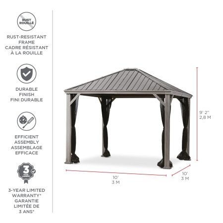 CANVAS Coastline Taupe Aluminum Outdoor Patio Hard-Top Gazebo w/Mosquito Net, 10x10-ft