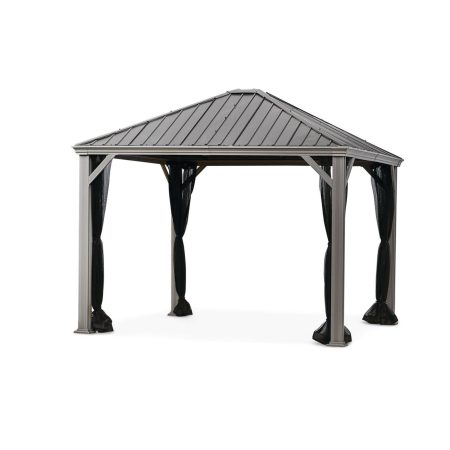 CANVAS Coastline Taupe Aluminum Outdoor Patio Hard-Top Gazebo w/Mosquito Net, 10x10-ft